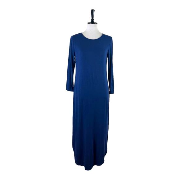 Chico’s Dress Midi Tee Shirt Scoop Neck 3/4 Sleeves Navy Blue Size 0 Women’s XS - Picture 1 of 12